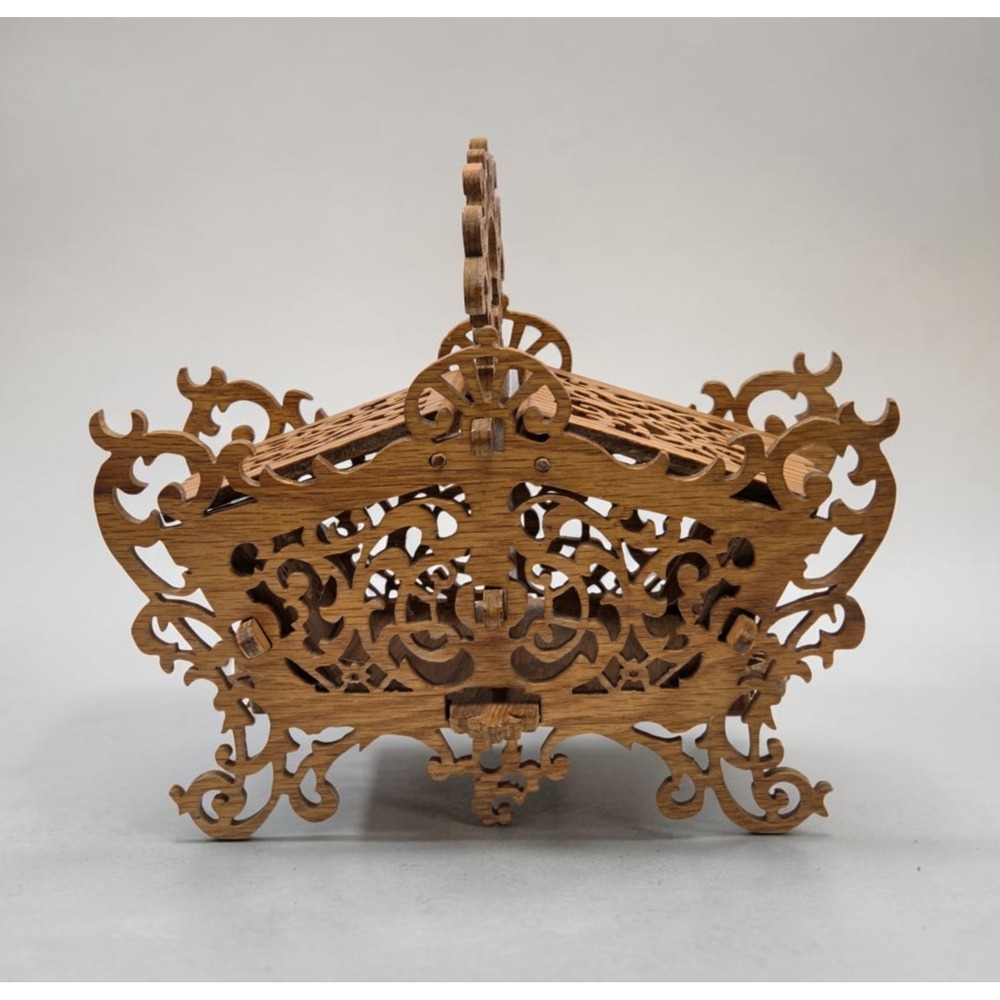 Vintage Folk Art Handmade Fretwork‎ / Scrollwork Wooden Caddy Storage Basket